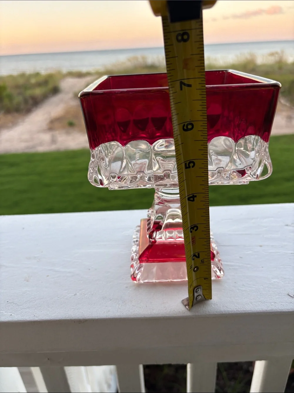 Ruby Red and Clear Glass Pedestal Bowl